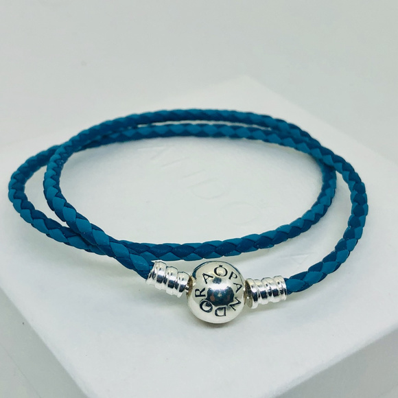 Pandora Jewelry - PANDORA Blue Two-Tone Woven Leather Bracelet, New!